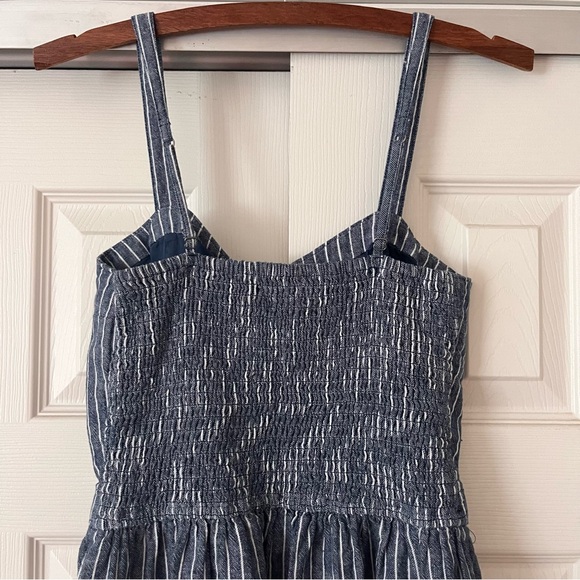 Abercrombie and Fitch Jumpsuit Pinstripe Denim with Cutout Cotton & Linen Blend - Picture 4 of 6